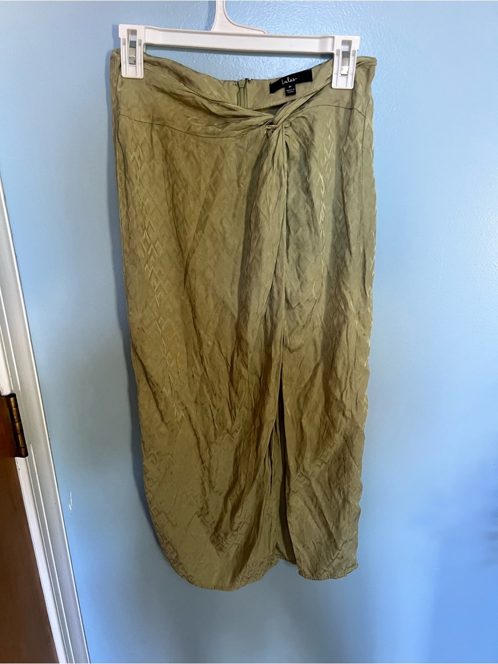 Lulu's Olive Tie-Front Midi Skirt